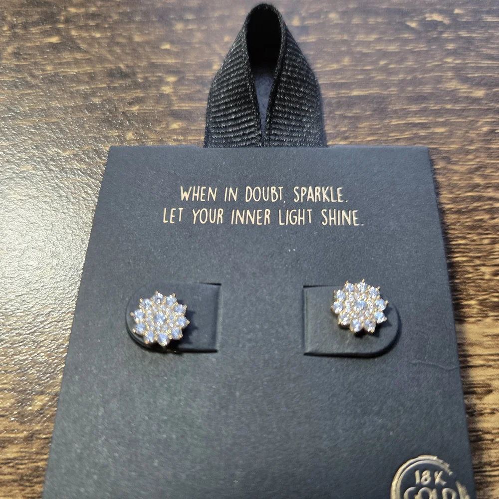 Pave CZ Cluster Stud Earrings 18K‎ Gold Dipped Sterling Posts New with tags